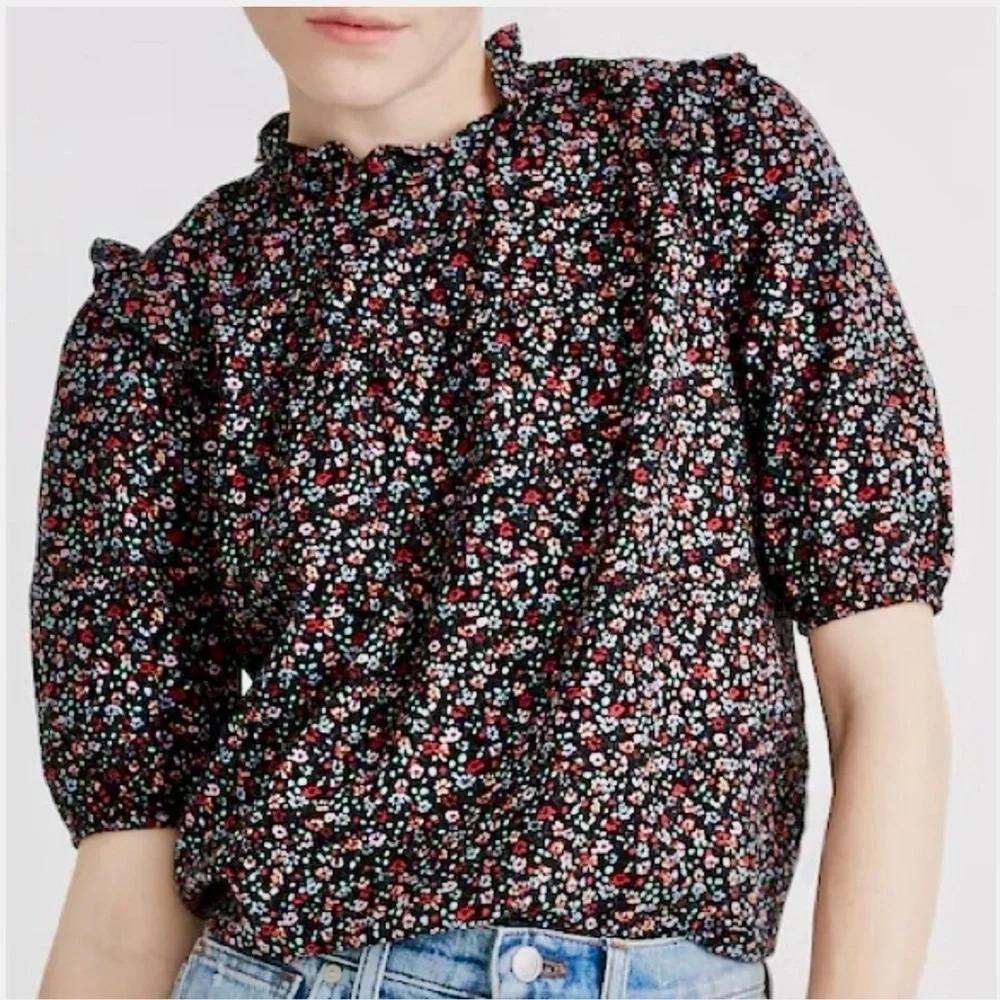 Madewell Puff-Sleeve Ruffle Top in Fieldwalk Floral